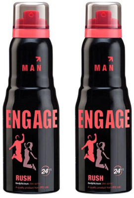 Engage Rush + Rush Deodorant Spray - For Men(300 ml, Pack of 2)
