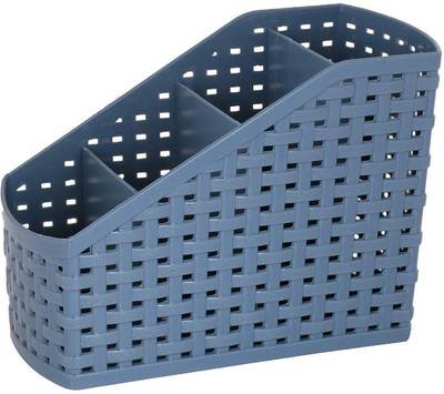 HELLOPERFECT 4 Compartments PLASTIC PEN STAND(Blue)