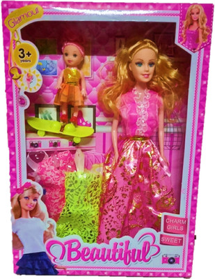 

August Glamour Beautiful barbie cinderalla doll with anna small doll and dresses for kids(Multicolor)