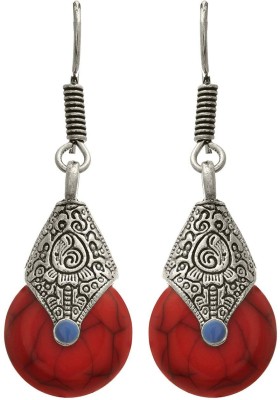 JFL Jewellery for Less Traditional Ethnic Silver Plated Oxidised Earrings with Faux Semi Precious Stone Brass Drops & Danglers