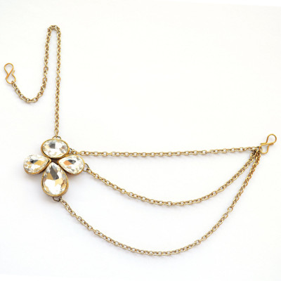 

Pretty Ponytails Kundan Gold Tikka Side Headchain Matha Patti Hair Chain, Hair Accessory Set(Gold, White)