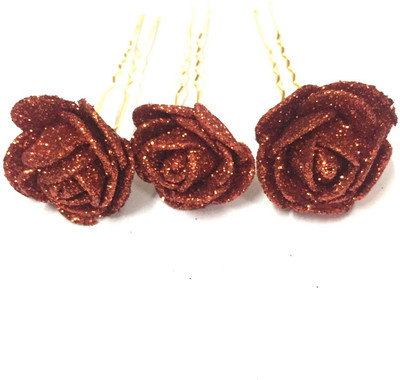 

Bella Hararo 3pc Set Maroon Flowers Hair Juda Pins Accessories Women & Girls Party Wear Juda Hair Bun Pins/Bun Maker Hair Accessories Hair Pin(Maroon)