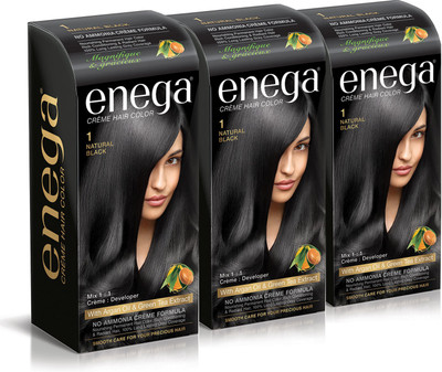 

Enega Cream hair color (100 ml/each) superior quality with Argan Oil & Green Tea extract NO AMMONIA Cream FORMULA smooth care for your precious hair! NATURAL BLACK 1 (Pack of 3) Hair Color(NATURAL BLACK 1)