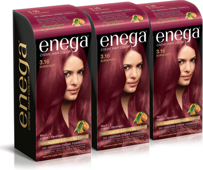 

Enega Cream hair color (100 ml/each) superior quality with Argan Oil & Green Tea extract NO AMMONIA Cream FORMULA smooth care for your precious hair! BURGUNDY 3.16 (Pack of 3) Hair Color(BURGUNDY 3.16)