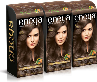 

Enega Cream hair color (100 ml/each) superior quality with Argan Oil & Green Tea extract NO AMMONIA Cream FORMULA smooth care for your precious hair! DARK BROWN 3 (Pack of 3) Hair Color(DARK BROWN 3)