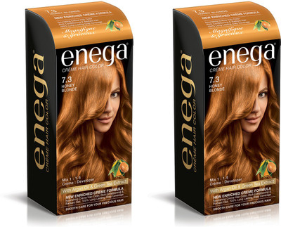 

Enega Cream hair color (100 ml/each) superior quality with Argan Oil & Green Tea extract smooth care for your precious hair! HONEY BLONDE 7.3 (Pack of 2) Hair Color(HONEY BLONDE 7.3)
