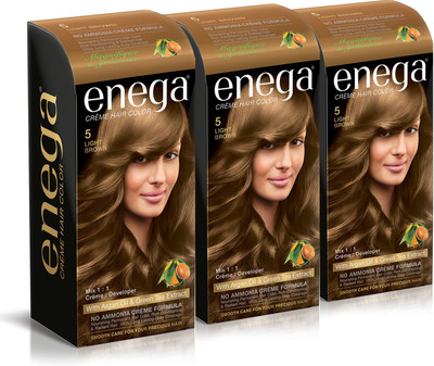 

Enega Cream hair color (100 ml/each) superior quality with Argan Oil & Green Tea extract NO AMMONIA Cream FORMULA smooth care for your precious hair! LIGHT BROWN 5 (Pack of 3) Hair Color(LIGHT BROWN 5)