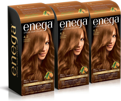 

Enega Cream hair color (100 ml/each) superior quality with Argan Oil & Green Tea extract NO AMMONIA Cream FORMULA smooth care for your precious hair! GOLDEN BROWN 4.3 (Pack of 3) Hair Color(GOLDEN BROWN 4.3)