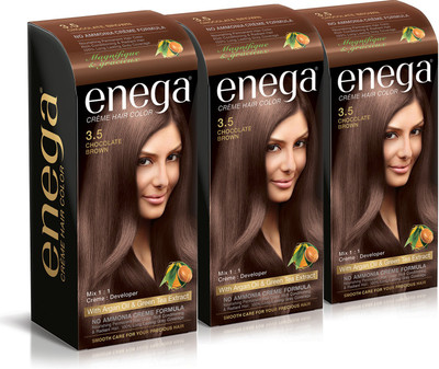 

Enega Cream hair color (100 ml/each) superior quality with Argan Oil & Green Tea extract NO AMMONIA Cream FORMULA smooth care for your precious hair! CHOCOLATE BROWN 3.5 (Pack of 3) Hair Color(CHOCOLATE BROWN 3.5)