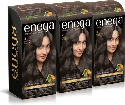 

Enega Cream hair color (100 ml/each) superior quality with Argan Oil & Green Tea extract NO AMMONIA Cream FORMULA smooth care for your precious hair! ORIGINAL BLACK 2 (Pack of 3) Hair Color(ORIGINAL BLACK 2)