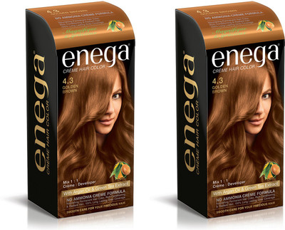 

Enega Cream hair color (100 ml/each) superior quality with Argan Oil & Green Tea extract NO AMMONIA Cream FORMULA smooth care for your precious hair! GOLDEN BROWN 4.3 (Pack of 2) Hair Color(GOLDEN BROWN 4.3)