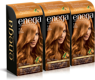 

Enega Cream hair color (100 ml/each) superior quality with Argan Oil & Green Tea extract smooth care for your precious hair! HONEY BLONDE 7.3 (Pack of 3) Hair Color(HONEY BLONDE 7.3)