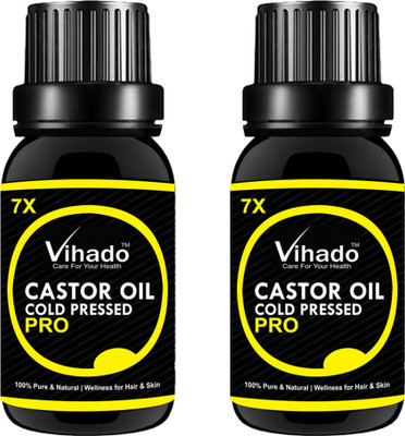 VIHADO Cold-Pressed 100% Pure Castor Oil 7x PRO ( 25 ml) (Pack of 2) Hair Oil(25 ml)
