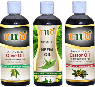 

RND Combo of Olive Oil + Castor Oil and Neem Herbal Hair Oil (Each 100ML ) Hair Oil(100 ml)