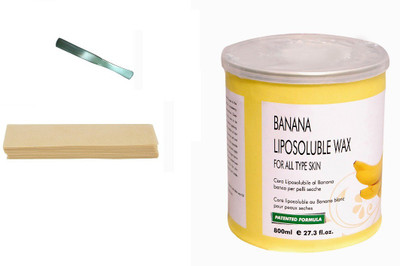 

Shopfleet Combo of Banana Liposoluble Wax(800 Gm.) with 50 Wax Strips and 1 Steel Knife Wax(1, Set of 3)