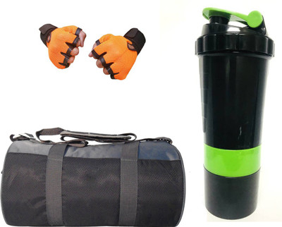 

Snipper Combo Of Shoe compartment Stylish (Grey) Bag, Gloves (Orange) And Spider Shaker (Green) Gym & Fitness Kit