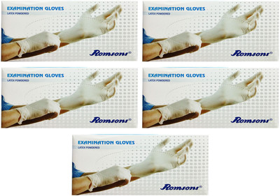 

Romsons MEDIUM EXAMINATION GLOVES, 100 PCs. PACK, COMBO OF 5 PACKS, TOTAL 500 GLOVES Latex Examination Gloves(Pack of 500)