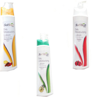 

Soft Touch Daily Moisturizing Lotion-Shea Butter & Berry AND Strawberry AND Neem & Cucumber Enriched With Vitamin E.(500 ml)