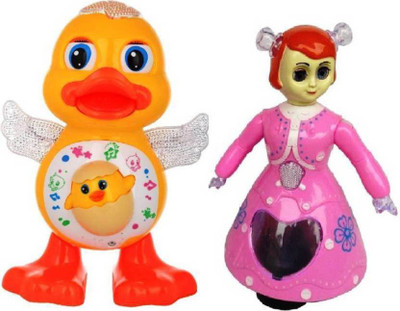 

lifestylesection Dancing Duck with Dancing princess doll with light & music for kids (Multi color)(Multicolor)