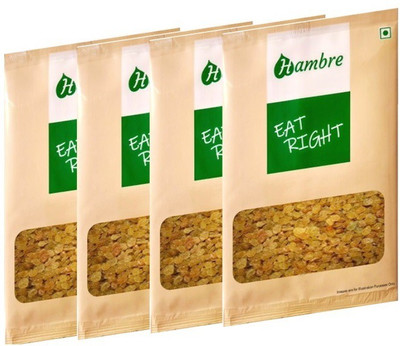 

Hambre Raisin Golden, Kishmish, pack of 4, 250g each Raisins(1 kg, Pouch)