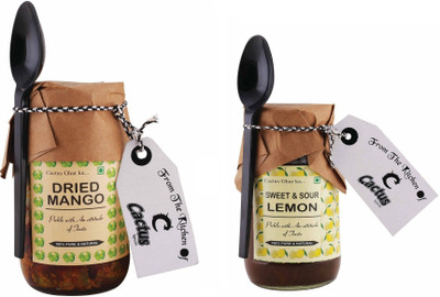

Cactus Spices Homemade Dried Mango and Sweet & Sour Cream Pickle - 425g Each Mango Pickle(850 g)