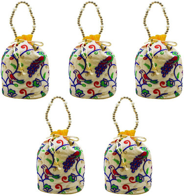 

Bagaholics Wedding gift Ethnic Silk Potli Batwa Pouch Bag with Embroidery return gift Potli(Yellow)