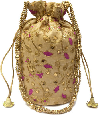 

Shubh Shagun Wedding Partywer Handbag Clutch Purses Potli(Pink, Beige), Beige;pink