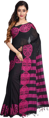 Rukmini Boutique Printed Tant Cotton Blend Saree(Black)