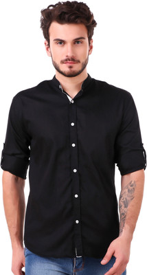 Lafantar Men Solid Casual Black Shirt