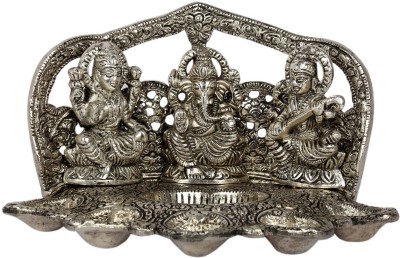 DreamKraft White Metal Silver Plated Laxmi Ganesh Saraswati Idol Decorative Showpiece  -  24 cm(Aluminium, Silver)