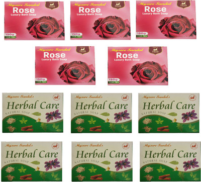 

Mysore Sandal ROSE LUXURY BATH SOAP 150GM+ HERBAL CARE NATURAL SOAP 100GM(100 g, Pack of 11)