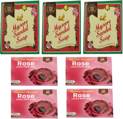 

Mysore Sandal SOAP 150GM + ROSE LUXURY BATH SOAP 150GM(150 g, Pack of 7)