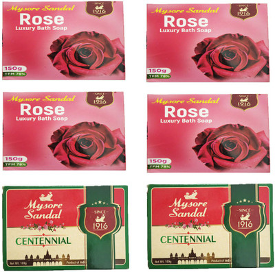 

Mysore Sandal CENTENNIAL SOAP 100GM+ ROSE LUXURY BATH SOAP 150GM(100 g, Pack of 6)