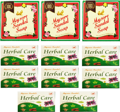 

Mysore Sandal SOAP 150GM + HERBAL CARE NATURAL SOAP 100GM(100 g, Pack of 11)
