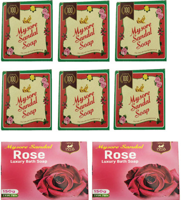 

Mysore Sandal SOAP 75GM+ ROSE LUXURY BATH SOAP 150GM(75 g, Pack of 10)