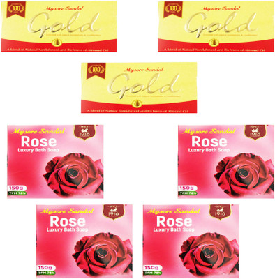 

Mysore Sandal GOLD SOAP 125GM+ ROSE LUXURY BATH SOAP 150GM(125 g, Pack of 7)