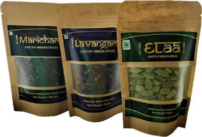 

EARTHYINDIANSPICES ELAA 8MM CARDAMOM (70gms), MARICHAM PEPPER (100gms) & LAVANGAM CLOVE (50gms)(3 x 73.33 g)