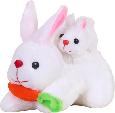 MSFI Mother Rabbit With 1 Baby , Carrot & Soft Plush Fabric White - 28 cm(White)