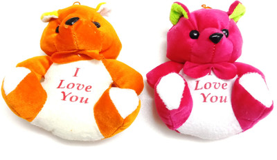 

Gift Collection GC Orange Magenta coloured love Teddy Bear cartoon stuffed soft toy cum keychain - 12 cm(Orange, White, Magenta), Magenta;orange;white