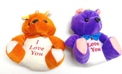 

Gift Collection GC Orange Purple coloured love Teddy Bear cartoon stuffed soft toy cum keychain - 12 cm(Orange, White, Purple), Orange;purple;white