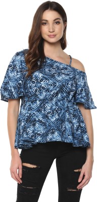 MAYRA Casual 3/4 Sleeve Printed Women Blue Top