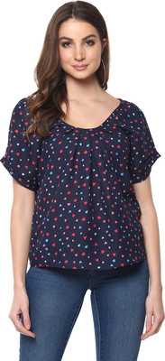 MAYRA Casual Half Sleeve Printed Women Blue Top