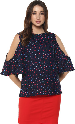 MAYRA Casual 3/4 Sleeve Printed Women Blue Top