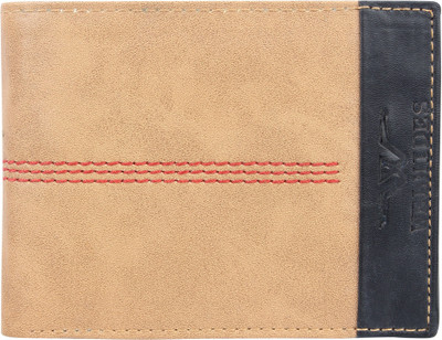 

WELHIDES Men Black Artificial Leather Wallet(7 Card Slots), Beige:black