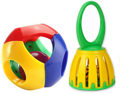 

Baby Inspire Wobbly Baby Musical Ball + Rattle Bell for Infants (Pack of 2 - Multicolor) Rattle(Multicolor)