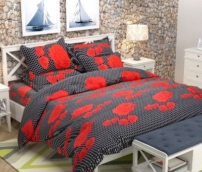 Shreejee Polycotton Double Flat 225 TC Floral Bedsheet(Pack of 1, Red, Black)
