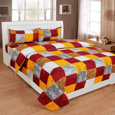 NY STORES 240 TC Microfiber Double Checkered Flat Bedsheet(Pack of 1, Maroon)