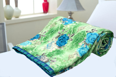 Polka Floral  Dohar(Cotton, Blue, Green