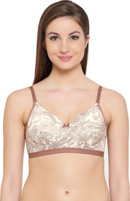 Clovia Padded Non-Wired Printed Multiway T-Shirt Bra Women T-Shirt Lightly Padded Bra(White, Brown)