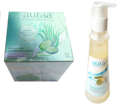 

Auraa Acno clear Face Pack Enriched With Aloe vera & Cucumber-200g & Daily Face Wash-Goodness Of Olive-500g.(Set of 1)